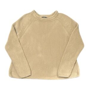 Quince 100% Organic Cotton Fisherman Ribbed Knit Camel/Tan Crewneck Sweater L